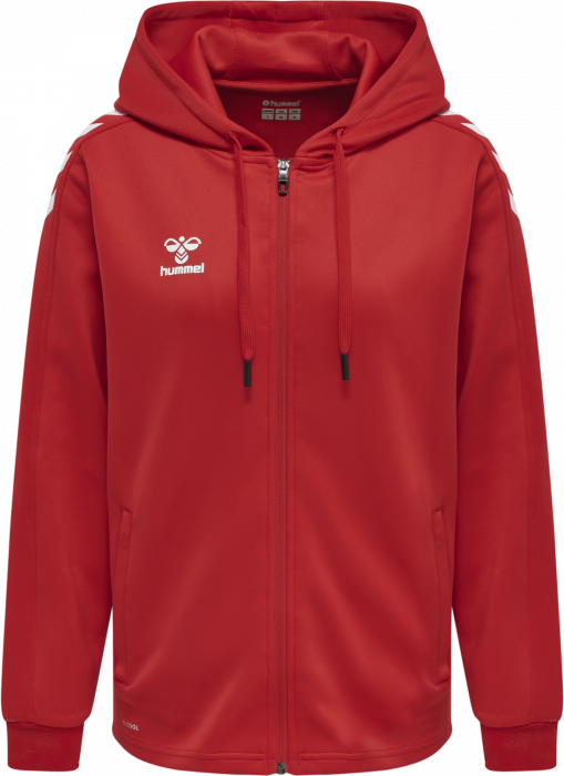 Hummel - Core Xk Poly Hoodie With Zipper Women - True Red & blanco